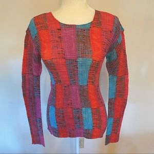 Issey Miyake Pleats Please long sleeve colorful top; brand & size tag removed
